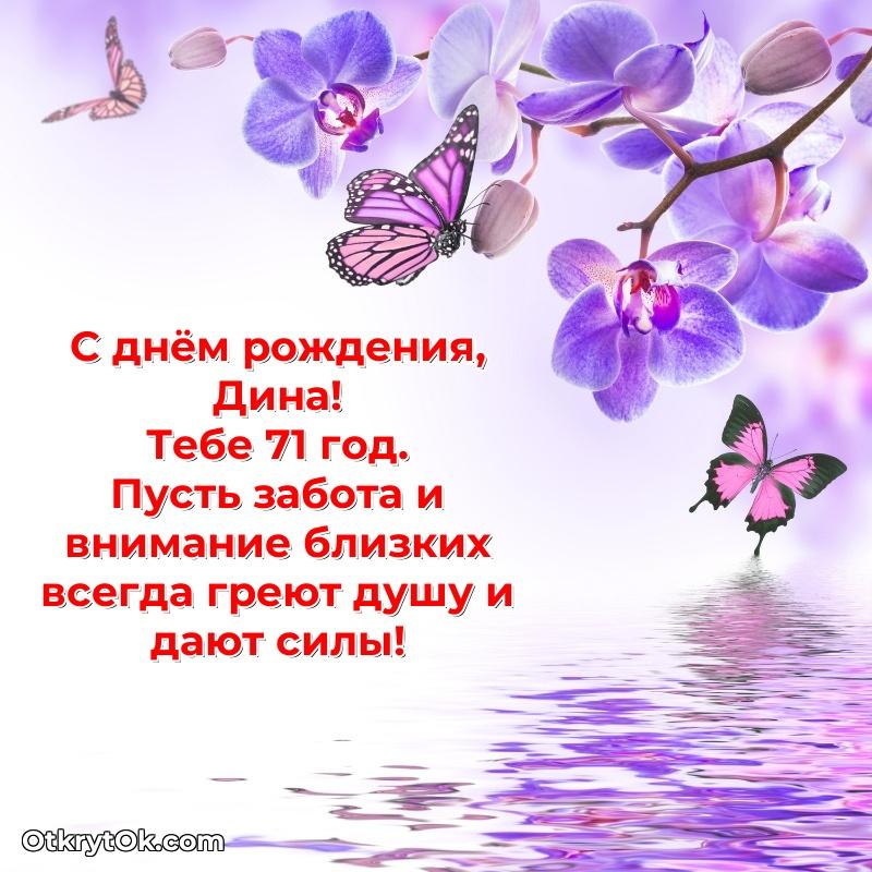 Открытка с Днем Рождения Дине 71 год