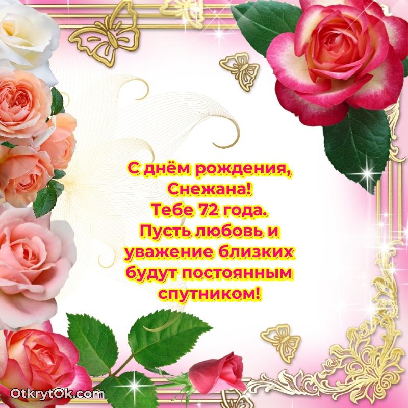 Пожелание Снежане открытка на 72 года