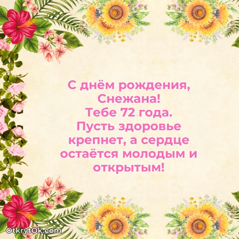 Картинка — поздравление Снежане на 72 года
