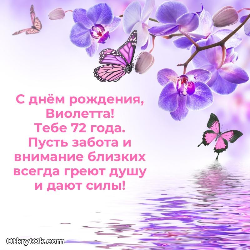 Открытка с Днем Рождения Виолетте 72 года