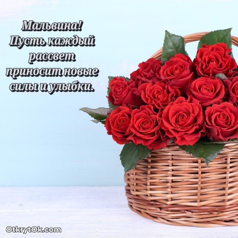 Небольшая открытка с пожеланием Мальвине