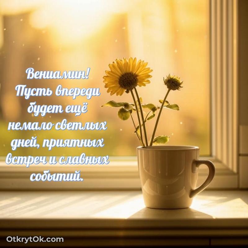Небольшая открытка с пожеланием Вениамину