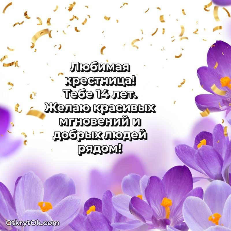 Праздничная открытка Крестнице 14 лет — весёлое