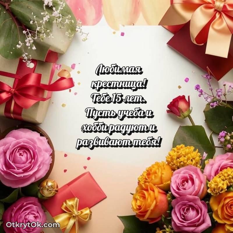 трогательное Скачать открытку Крестнице с юбилеем на 15 лет
