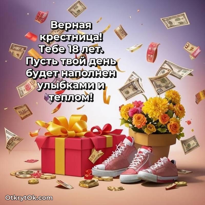 Праздничная открытка Крестнице 18 лет