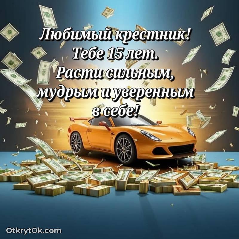 Открытка Крестнику на 15 лет — милое