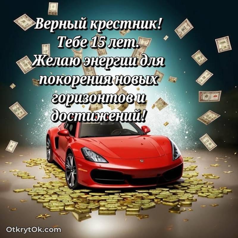 Скачать открытку Крестнику с юбилеем на 15 лет