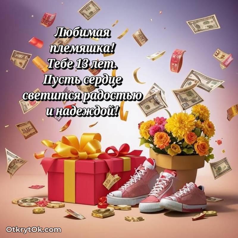 стильное Скачать открытку Племяннице с юбилеем на 13 лет