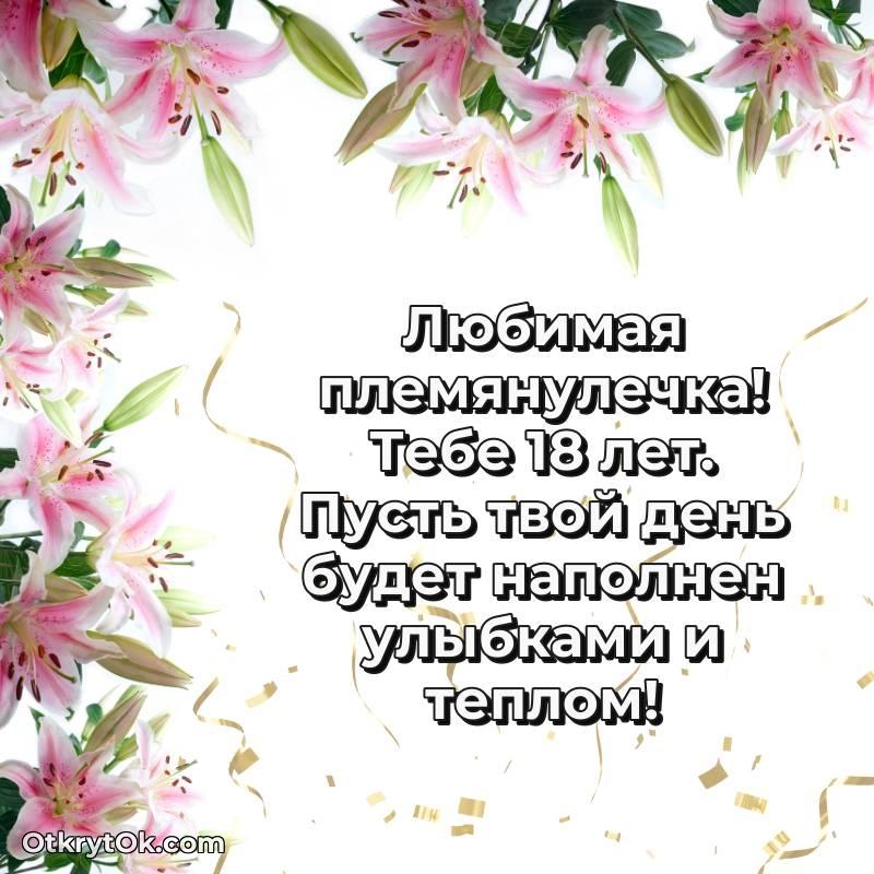 Поздравительная картинка Племяннице на 18 лет