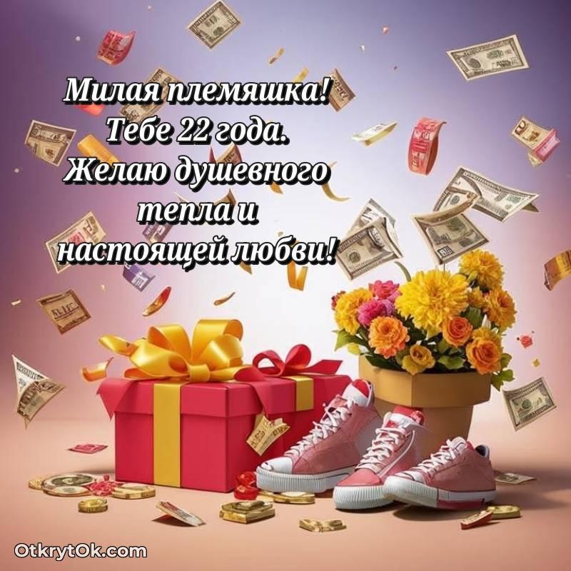 Поздравительная картинка Племяннице на 22 года — яркое