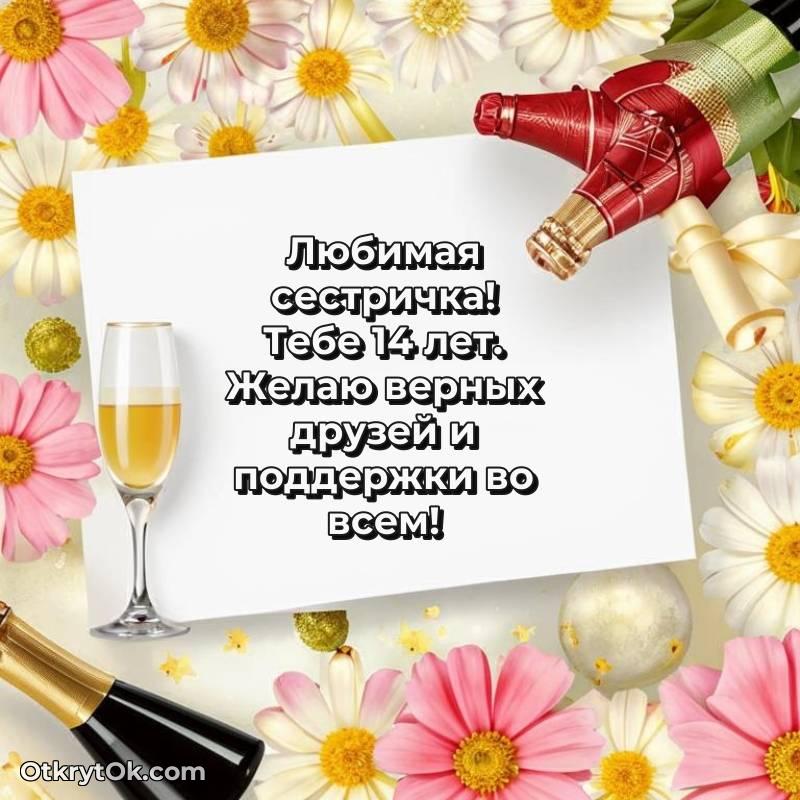 Поздравительная картинка Сестре на 14 лет — милое